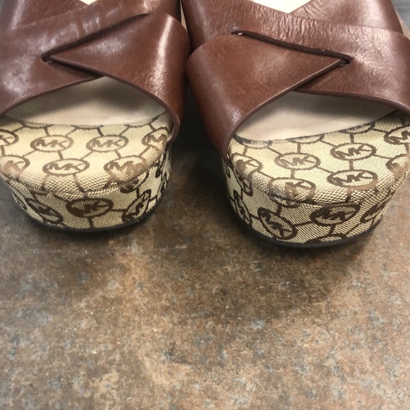 MICHAEL KORS GABI Mule Mocha Leather Wedges 9M - Picture 7 of 11